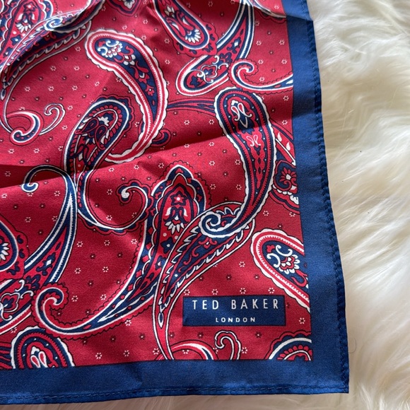 Ted Baker Red and Blue Paisley Silk Handkerchief, pocket square 13x13 - Picture 2 of 4